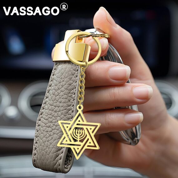 VASSAGO Davidstern Schlüsselanhänger für Frauen Männer Jüdischer Stern Menorah Schlüsselanhänger Edelstahl Chanukka Schlüsselanhänger Religiöser Schmuck (Gold)