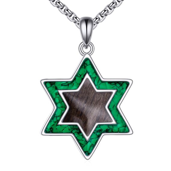 URONE Stern von David Halskette Sterling Silber Türkis Stern von David Holz Anhänger Jüdische Stern Schmuck Religiöse Geschenke für Frauen Männer