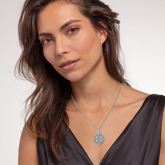 Friggem Keltisches Kreuz Halskette 925 Sterling Silber Wikinger Kreuz Anhänger Halskette Keltischer Knoten Amulett Anhänger Schmuck für Herren Damen (Keltisches Kreuz-B)