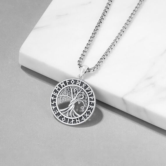 Wikinger Schmuck Viking Halskette 925 Sterling Silber Baum des Lebens Anhänger Halskette Nordische Rune Schmuck für Herren Damen (Baum des Lebens)
