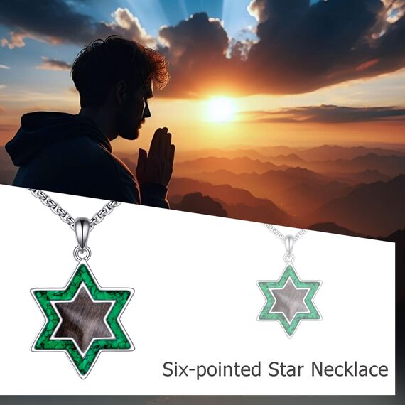 URONE Stern von David Halskette Sterling Silber Türkis Stern von David Holz Anhänger Jüdische Stern Schmuck Religiöse Geschenke für Frauen Männer