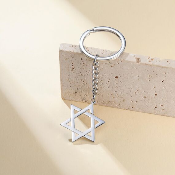 VASSAGO Davidstern Schlüsselanhänger für Damen und Herren, jüdischer Stern, Menora-Schlüsselanhänger, Edelstahl, Chanukka-Schlüsselanhänger, Israel, religiöser Schmuck, Silber 2, One size