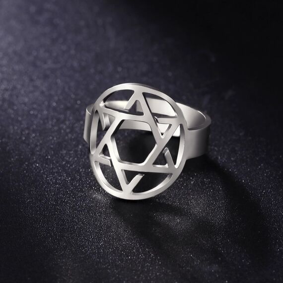 TEAMER Davidstern-Ring aus Edelstahl, verstellbar, Vintage-Fingerring, jüdischer Magen-Amulett-Schmuck für Frauen (Stil 2 – Silber)