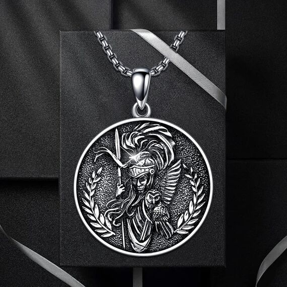 Shusukue Athena Anhänger Halskette 925 Sterling Silber Athena Kette Gorgon Halskette Antikes Griechische Mythologie Schmuck Geschenke für Frauen Männer
