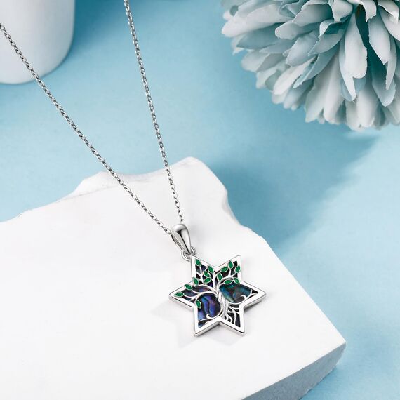 URONE Baum des Lebens Kette 925 Sterling Silber Lebensbaum Davidstern Anhänger Halskette Baum des Lebens Judenstern Schmuck Geschenke für Damen