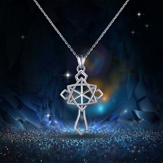925 Sterling Silber Halskette fur Frauen, Davidstern Kreuz Geometrie Religiose Anhanger Charm Halskette Erfinderisches Geschenk fur Frau/Freundin von AEONSLOVE