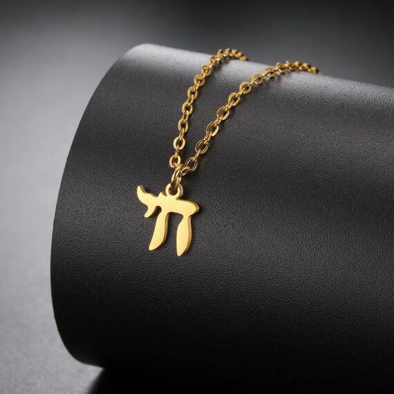 Amaxer zierliche Davidstern-Halskette mit hebräischem Chai-Symbol, minimalistisch, Chanukka, Judaisch, Edelstahl, Charm-Anhänger, L50
