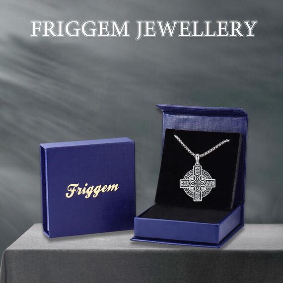 Friggem Keltisches Kreuz Halskette 925 Sterling Silber Wikinger Kreuz Anhänger Halskette Keltischer Knoten Amulett Anhänger Schmuck für Herren Damen (Keltisches Kreuz-B)