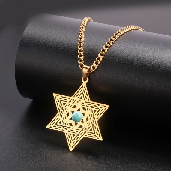 VASSAGO Davidstern-Halskette für Damen Edelstahl Zirkonia magischer Hexagon-Anhänger zierlicher religiöser jüdischer Schmuck (Gold)
