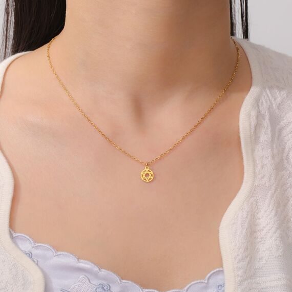Amaxer Zarte Halskette mit Anhänger in Form eines hebräischen Davidsterns Chai für Frauen, minimalistisch, Chanukka, Magen Judaica, Edelstahl, L50, Edelstahl