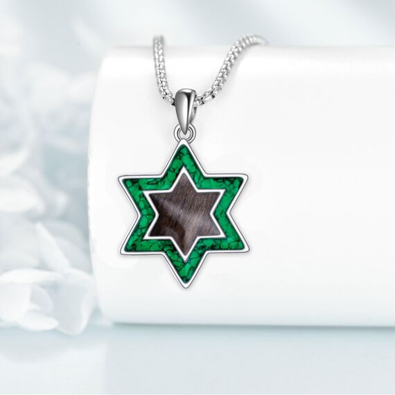 URONE Stern von David Halskette Sterling Silber Türkis Stern von David Holz Anhänger Jüdische Stern Schmuck Religiöse Geschenke für Frauen Männer