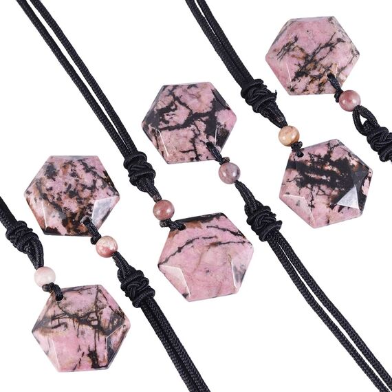 Nupuyai Rhodonit Kristall Davidstern Hexagramm Anhänger Halskette für Männer Frauen, Heilstein Amulett Kette mit verstellbarer Kordel