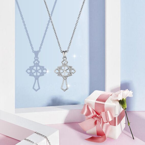 925 Sterling Silber Halskette fur Frauen, Davidstern Kreuz Geometrie Religiose Anhanger Charm Halskette Erfinderisches Geschenk fur Frau/Freundin von AEONSLOVE