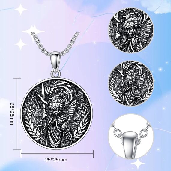 Shusukue Athena Anhänger Halskette 925 Sterling Silber Athena Kette Gorgon Halskette Antikes Griechische Mythologie Schmuck Geschenke für Frauen Männer