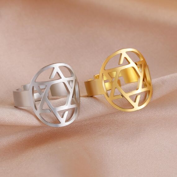 TEAMER Davidstern-Ring aus Edelstahl, verstellbar, Vintage-Fingerring, jüdischer Magen-Amulett-Schmuck für Frauen (Stil 2 – Gold)