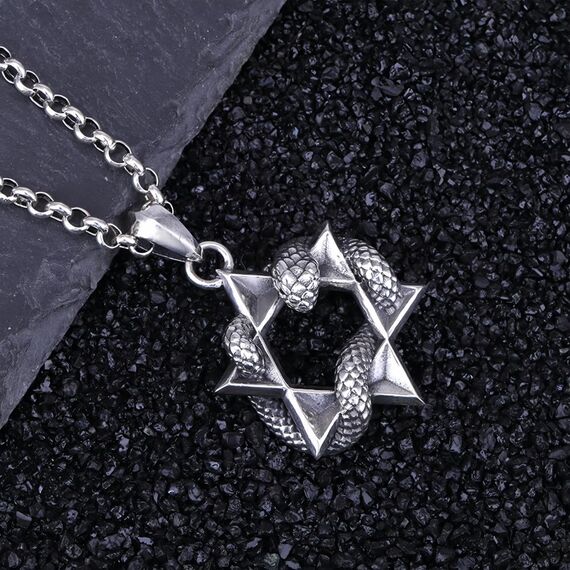 Vintage Echt 925 Sterling Silber Davidstern Anhänger Hexagramm Schlange Anhänger für Herren Damen