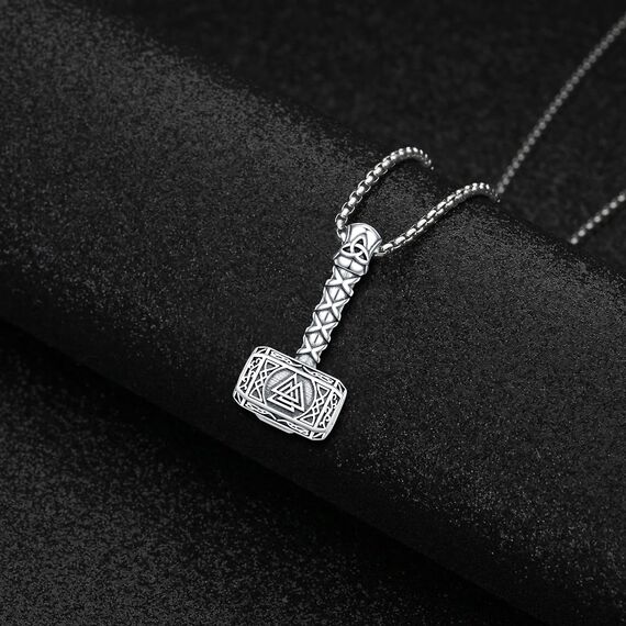 Friggem Wikinger Kette Herren Halskette 925 Sterling Silber Thors Hammer Anhänger Halskette Wikinger Amulett Nordischen Mythologie Wikinger Anhänger Schmuck Geschenk für Herren Damen (E-Thors Hammer)