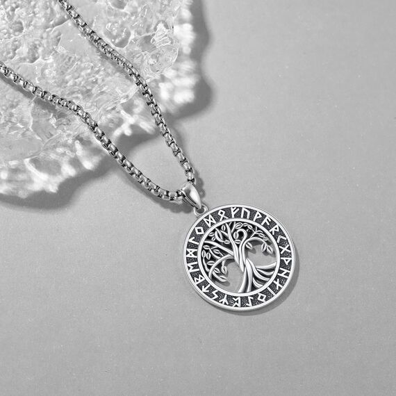 Wikinger Schmuck Viking Halskette 925 Sterling Silber Baum des Lebens Anhänger Halskette Nordische Rune Schmuck für Herren Damen (Baum des Lebens)