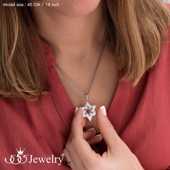 555Jewelry Halskette mit Davidstern, Edelstahl, zweifarbig, 40,6 - 61 cm, Metall