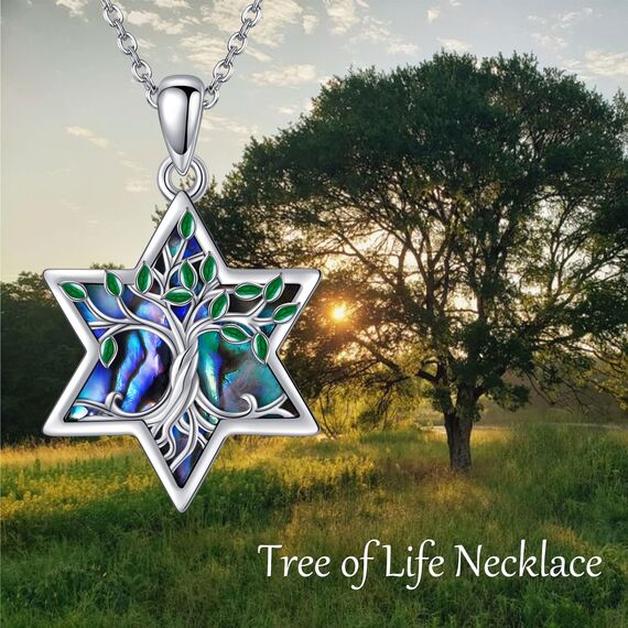 URONE Baum des Lebens Kette 925 Sterling Silber Lebensbaum Davidstern Anhänger Halskette Baum des Lebens Judenstern Schmuck Geschenke für Damen