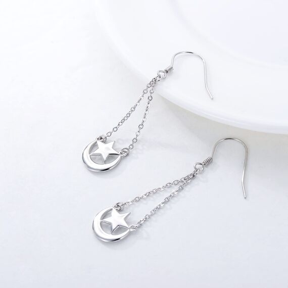 Mond Stern Ohrringe für Frauen, 925er Sterling Silber Halbmond Stern Tropfen Ohrringe Hypoallergen Mondhaken Ohrring Schmuck Geschenk für Geburtstag Grabschluss