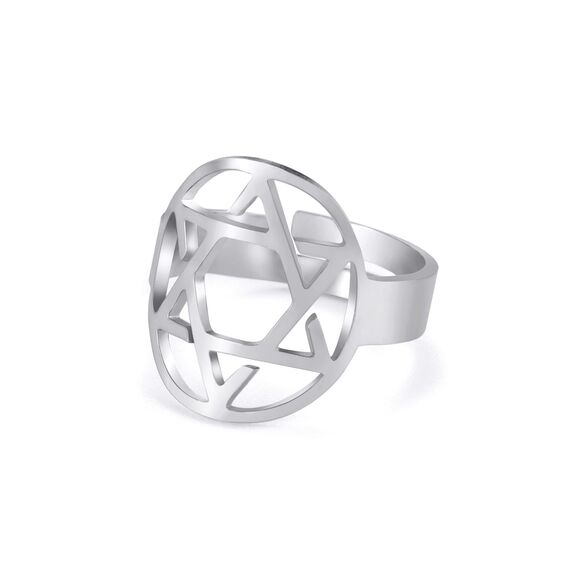 TEAMER Davidstern-Ring aus Edelstahl, verstellbar, Vintage-Fingerring, jüdischer Magen-Amulett-Schmuck für Frauen (Stil 2 – Silber)