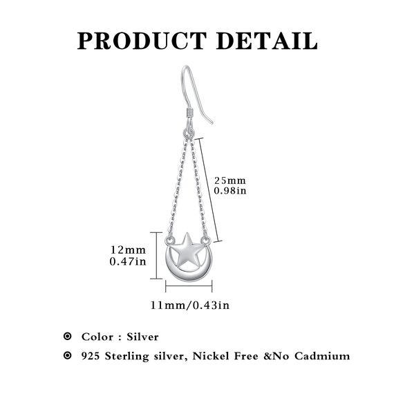 Mond Stern Ohrringe für Frauen, 925er Sterling Silber Halbmond Stern Tropfen Ohrringe Hypoallergen Mondhaken Ohrring Schmuck Geschenk für Geburtstag Grabschluss