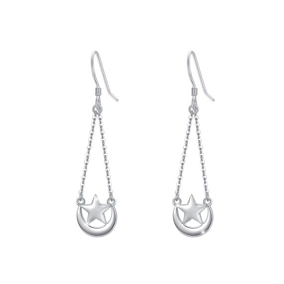 Mond Stern Ohrringe für Frauen, 925er Sterling Silber Halbmond Stern Tropfen Ohrringe Hypoallergen Mondhaken Ohrring Schmuck Geschenk für Geburtstag Grabschluss