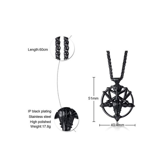 Church Of Satan Siegel von Baphomet Satanic Ziege von Mendes Ziegenkopf Teufel Anhänger Luzifer Halskette, invertierte Pentagramm Amulett Schmuck für Männer Jungen