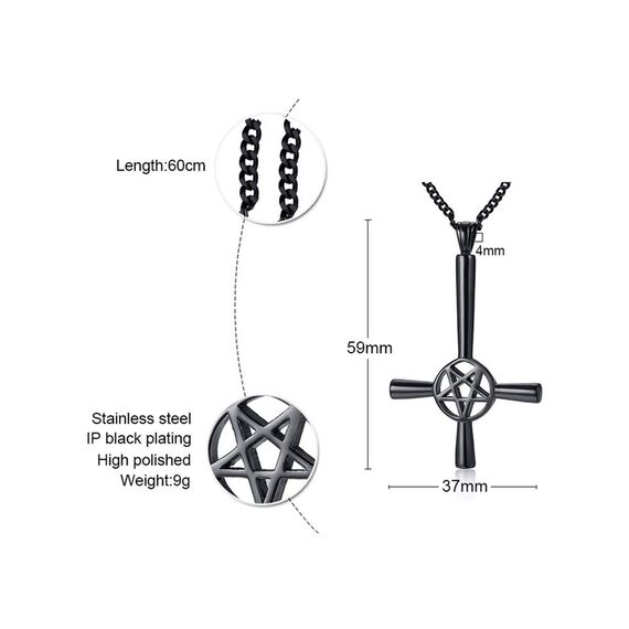 XUANPAI Men Edelstahl Christian Satanic Anhänger Gothic Inverted Cross Pentacle Pentagram Upside Down Halskette Schwarz, Halloween Schmuck
