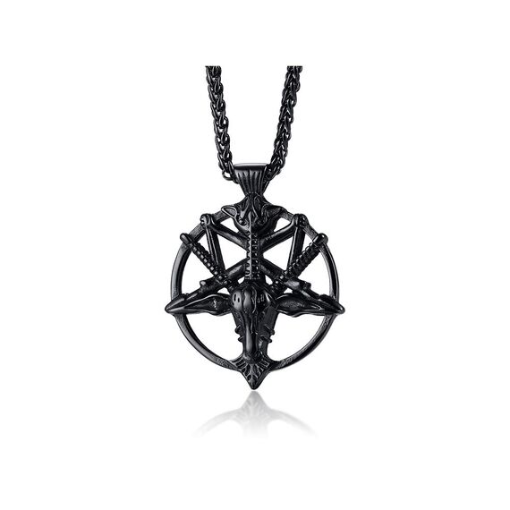 Church Of Satan Siegel von Baphomet Satanic Ziege von Mendes Ziegenkopf Teufel Anhänger Luzifer Halskette, invertierte Pentagramm Amulett Schmuck für Männer Jungen