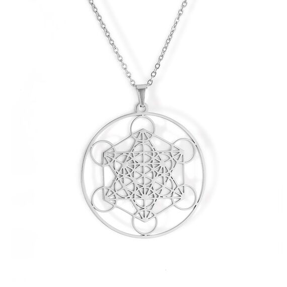 Amaxer Metatrons Cube Halskette für Frauen Davidstern Erzengel Metatron Schutzerklärung Ausgehöhlte Edelstahlkette Anhänger Charm Halskette für Frauen Mädchen (Metatron Würfel-Silber)