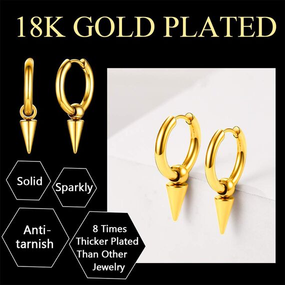 U7 Klappcroelen mit Kegel Anhänger 18k vergoldet Kleine Creolen Ohrringe Gotik Biker Punk Rock Huggie Kreolen Modeschmuck Accessoire