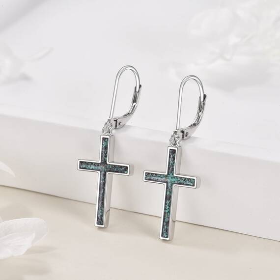 YFN Kreuz Ohrringe Sterling Silber Türkis Baumeln Tropfen Ohrringe Schmuck Geschenk für Damen