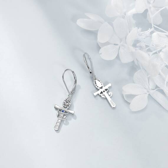 YFN Ankh Kreuz Ohrringe Sterling Silber Auge des Horus Ohrringe Skarabäus Baumeln Tropfen Hängend Schmuck Religion Schmuck Christen Geschenke für Damen