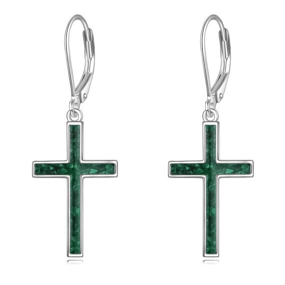 YFN Kreuz Sterling Silber Grüner Malachit Kreuz Ohrringe Tropfen Ohrringe Schmuck Geschenke für Damen Herren
