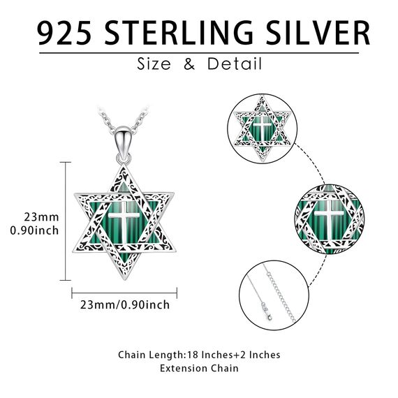 ABIGY Davidstern Halskette 925 Sterling Silber Malachit Davidstern Kette Malachit Anhänger mit Kreuz Hexagramm Halskette Jüdischer Schmuck Amulett Schmuck Männer Damen Geschenke