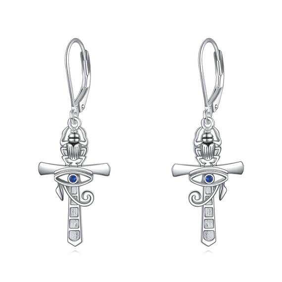 YFN Ankh Kreuz Ohrringe Sterling Silber Auge des Horus Ohrringe Skarabäus Baumeln Tropfen Hängend Schmuck Religion Schmuck Christen Geschenke für Damen