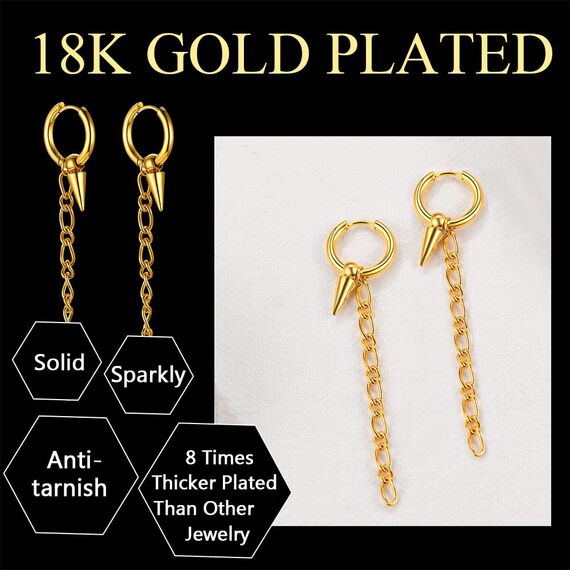 U7 Punk Creolen Ohrringe für Männer Frauen Hip-Hop Klappcreolen mit Baumeln Kette Anhänger 18k vergoldet Kleine Huggie Kreolen Modeschmuck Accessoire