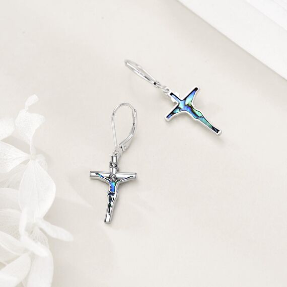 YFN Kreuz Ohrringe Sterling Silber baumelnd Klappbügel Kreuz Ohrringe Religion Schmuck christliches Geschenk für Damen und Herren Sterling Silber Kein Edelstein