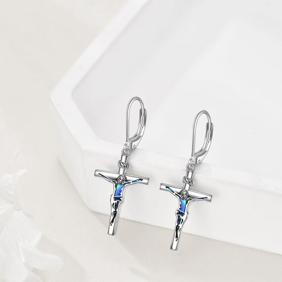 YFN Kreuz Ohrringe Sterling Silber baumelnd Klappbügel Kreuz Ohrringe Religion Schmuck christliches Geschenk für Damen und Herren Sterling Silber Kein Edelstein