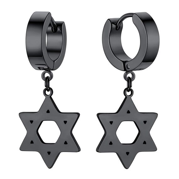 U7 Punk Creolen Ohrringe für Männer Frauen Hip-Hop Klappcreolen mit Davidstern Anhänger Schwarz Kleine Huggie Kreolen Modeschmuck Accessoire