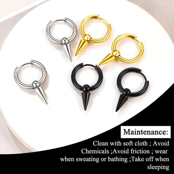 U7 Punk Creolen Ohrringe für Männer Frauen Hip-Hop Klappcreolen mit Kegel Anhänger Edelstahl Kleine Huggie Kreolen Modeschmuck Accessoire
