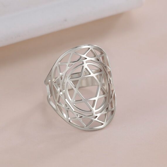 TEAMER Davidstern-Ring aus Edelstahl, verstellbar, Vintage-Fingerring, jüdischer Magen-Amulett-Schmuck für Frauen (Stil 1 – Silber)