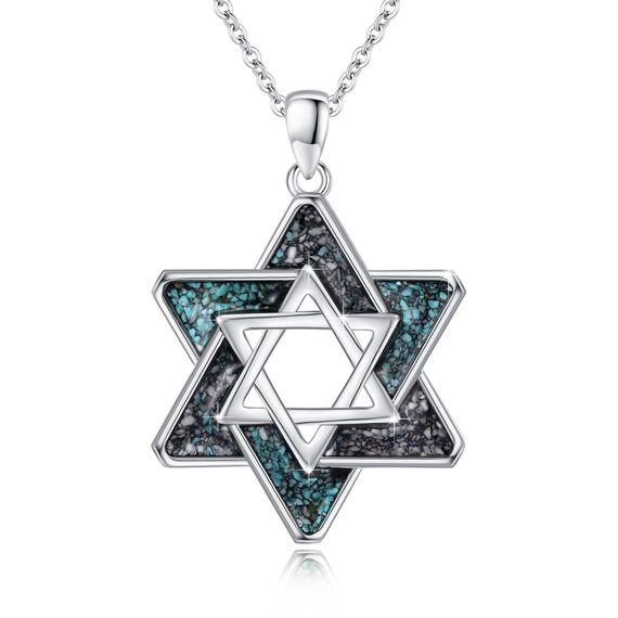 ABIGY Davidstern Halskette 925 Sterling Silber Davidstern Kette mit Türkis Anhänger Jüdischen Hexagramm Amulett Schmuck Geschenke für Damen Männer