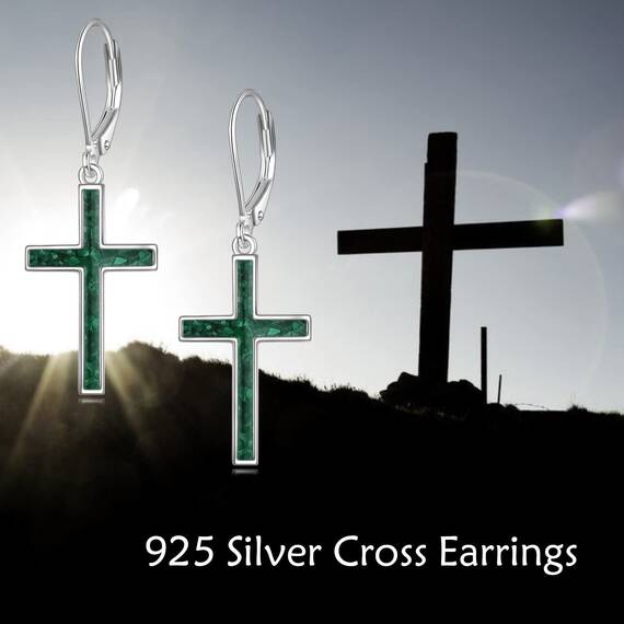 YFN Kreuz Sterling Silber Grüner Malachit Kreuz Ohrringe Tropfen Ohrringe Schmuck Geschenke für Damen Herren