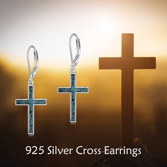 YFN Kreuz Ohrringe Sterling Silber Türkis Baumeln Tropfen Ohrringe Schmuck Geschenk für Damen