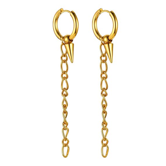 U7 Punk Creolen Ohrringe für Männer Frauen Hip-Hop Klappcreolen mit Baumeln Kette Anhänger 18k vergoldet Kleine Huggie Kreolen Modeschmuck Accessoire