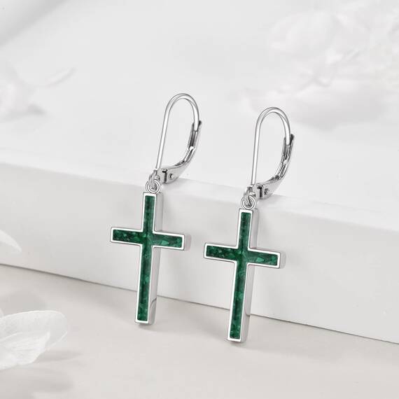 YFN Kreuz Sterling Silber Grüner Malachit Kreuz Ohrringe Tropfen Ohrringe Schmuck Geschenke für Damen Herren