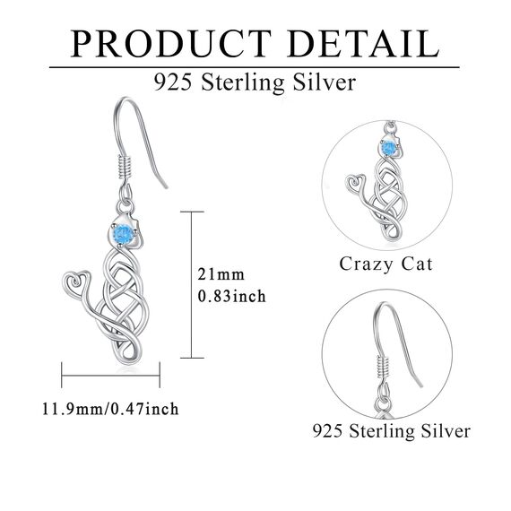 ABIGY Katzen Ohrringe 925 Sterling Silber Haustier Ohrringe keltischer Knoten baumelnde Ohrringe verrückter Katzen Damen Schmuck für Damen und Mädchen Geburtstags Geschenke